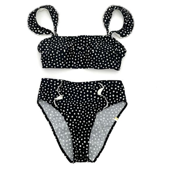 Summersalt Ruffle Oasis Black Polka Dot Bikini 2 Piece Swimsuit High Rise Size 4 - Picture 1 of 9